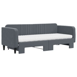Lit de jour avec gigogne et matelas gris foncé 80x200cm velours 