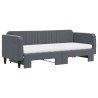 Lit de jour avec gigogne et matelas gris foncé 80x200cm velours 