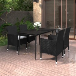 Ensemble à manger de jardin coussins 5 pcs Résine tressée Verre 