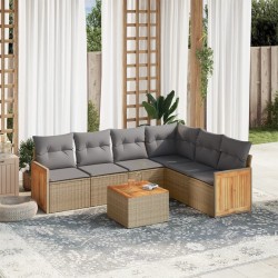 Salon de jardin avec coussins 7 pcs beige résine tressée 