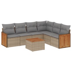 Salon de jardin avec coussins 7 pcs beige résine tressée 