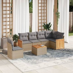 Salon de jardin avec coussins 7 pcs beige résine tressée 