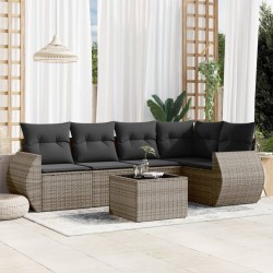 Salon de jardin 6 pcs avec coussins gris résine tressée 