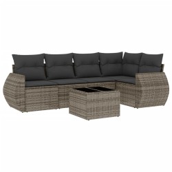 Salon de jardin 6 pcs avec coussins gris résine tressée 