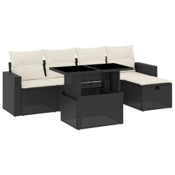 Salon de jardin 6 pcs avec coussins noir résine tressée 
