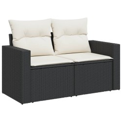 Salon de jardin 6 pcs avec coussins noir résine tressée 