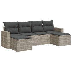 Salon de jardin 6 pcs avec coussins gris clair résine tressée 