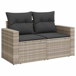 Salon de jardin 6 pcs avec coussins gris clair résine tressée 
