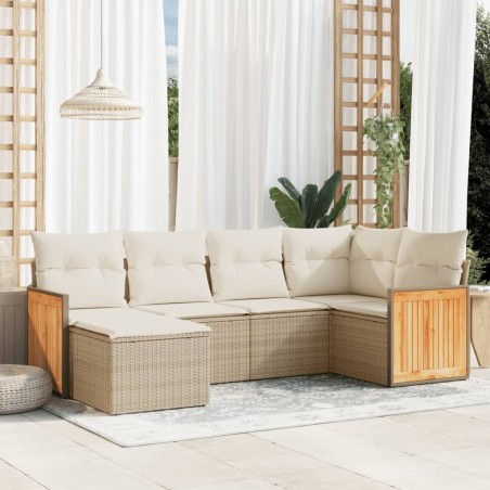 Salon de jardin avec coussins 6 pcs beige résine tressée 
