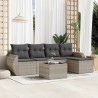 Salon de jardin 6 pcs avec coussins gris clair résine tressée 