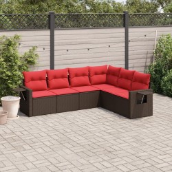 Salon de jardin 6 pcs avec coussins marron résine tressée 