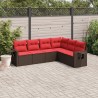 Salon de jardin 6 pcs avec coussins marron résine tressée 