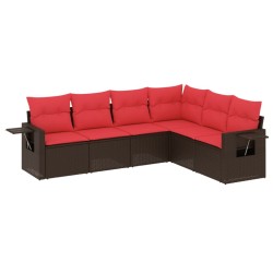 Salon de jardin 6 pcs avec coussins marron résine tressée 