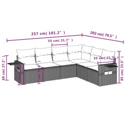 Salon de jardin 6 pcs avec coussins marron résine tressée 