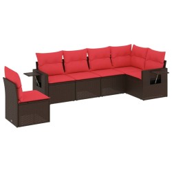 Salon de jardin 6 pcs avec coussins marron résine tressée 