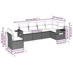 Salon de jardin 6 pcs avec coussins marron résine tressée 