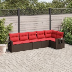 Salon de jardin 6 pcs avec coussins marron résine tressée 