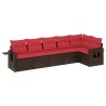 Salon de jardin 6 pcs avec coussins marron résine tressée 