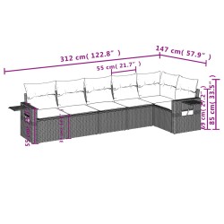 Salon de jardin 6 pcs avec coussins marron résine tressée 