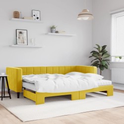 Lit de jour avec lit gigogne et matelas jaune 80x200 cm velours 