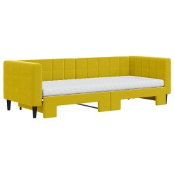 Lit de jour avec lit gigogne et matelas jaune 80x200 cm velours 