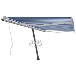 Auvent manuel rétractable sur pied 400x300 cm Bleu et blanc 