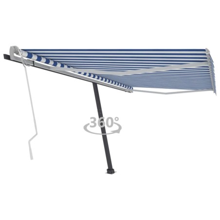 Auvent manuel rétractable sur pied 400x300 cm Bleu et blanc 