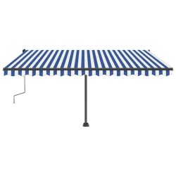 Auvent manuel rétractable sur pied 400x300 cm Bleu et blanc 