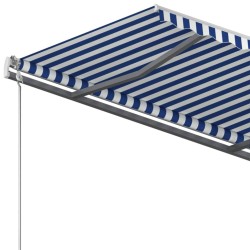 Auvent manuel rétractable sur pied 400x300 cm Bleu et blanc 
