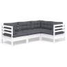 Salon de jardin 4 pcs avec coussins blanc bois de pin 