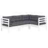 Salon de jardin 4 pcs avec coussins blanc bois de pin 