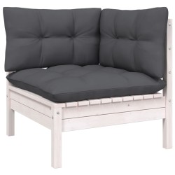 Salon de jardin 4 pcs avec coussins blanc bois de pin 