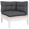 Salon de jardin 4 pcs avec coussins blanc bois de pin 