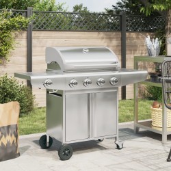 Barbecue à gaz avec 5 brûleurs argenté acier inoxydable 
