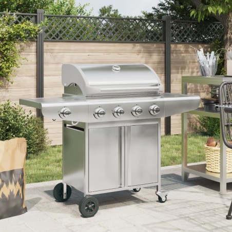 Barbecue à gaz avec 5 brûleurs argenté acier inoxydable 