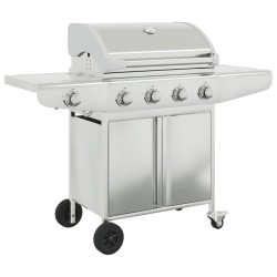 Barbecue à gaz avec 5 brûleurs argenté acier inoxydable 