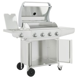 Barbecue à gaz avec 5 brûleurs argenté acier inoxydable 