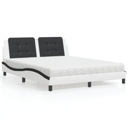 Lit avec matelas blanc et noir 160x200 cm similicuir 