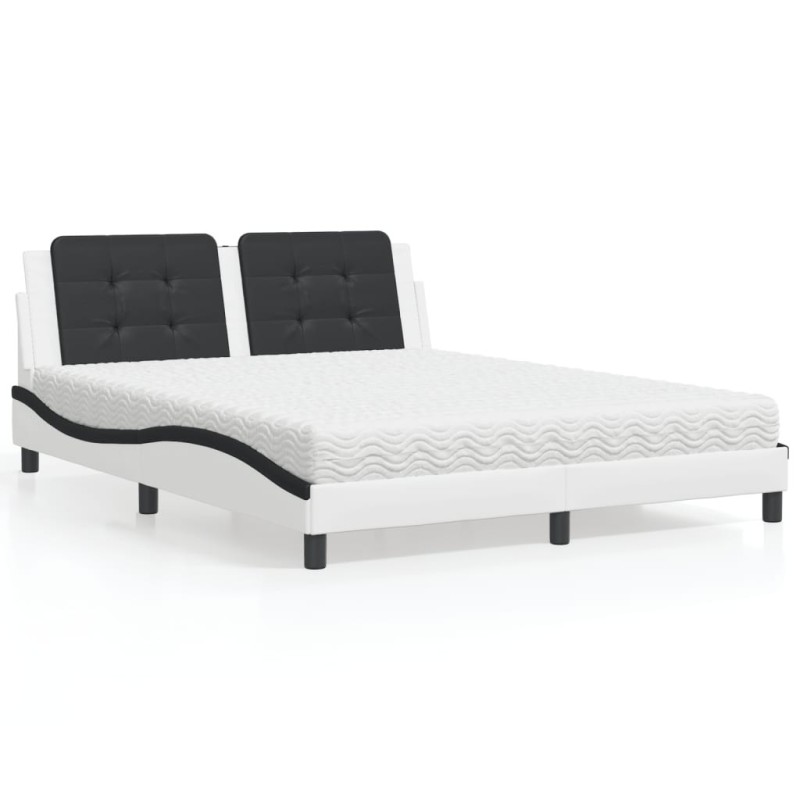 Lit avec matelas blanc et noir 160x200 cm similicuir 