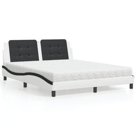 Lit avec matelas blanc et noir 160x200 cm similicuir 