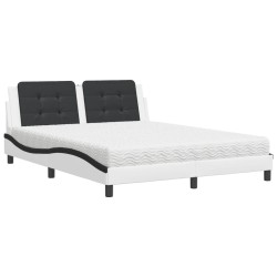 Lit avec matelas blanc et noir 160x200 cm similicuir 
