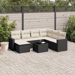 Salon de jardin 8 pcs avec coussins noir résine tressée 