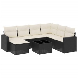 Salon de jardin 8 pcs avec coussins noir résine tressée 