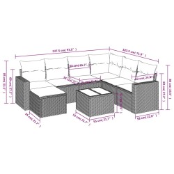 Salon de jardin 8 pcs avec coussins noir résine tressée 