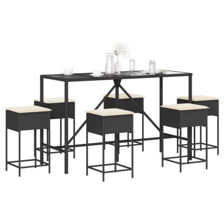 Ensemble de bar de jardin 7 pcs avec coussins noir poly rotin 