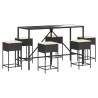 Ensemble de bar de jardin 7 pcs avec coussins noir poly rotin 