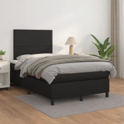 Sommier à lattes de lit avec matelas noir 120x190 cm similicuir 