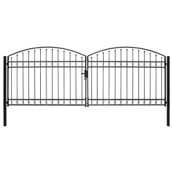 Portillon double porte avec dessus arqué Acier 400x150 cm Noir 