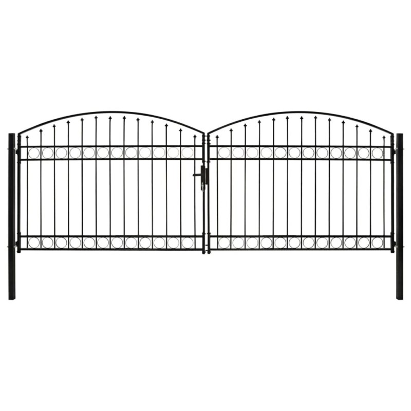 Portillon double porte avec dessus arqué Acier 400x150 cm Noir Portillon double porte avec dessus arqué Acier 400x150 cm Noir