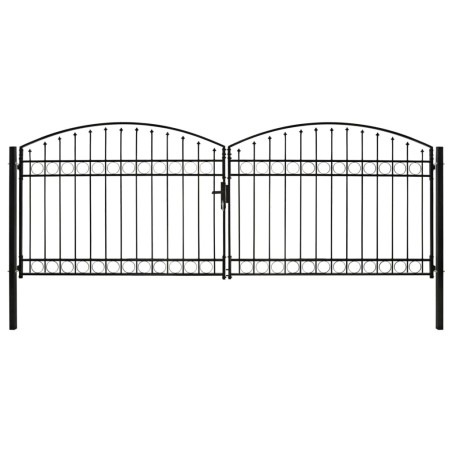Portillon double porte avec dessus arqué Acier 400x150 cm Noir 